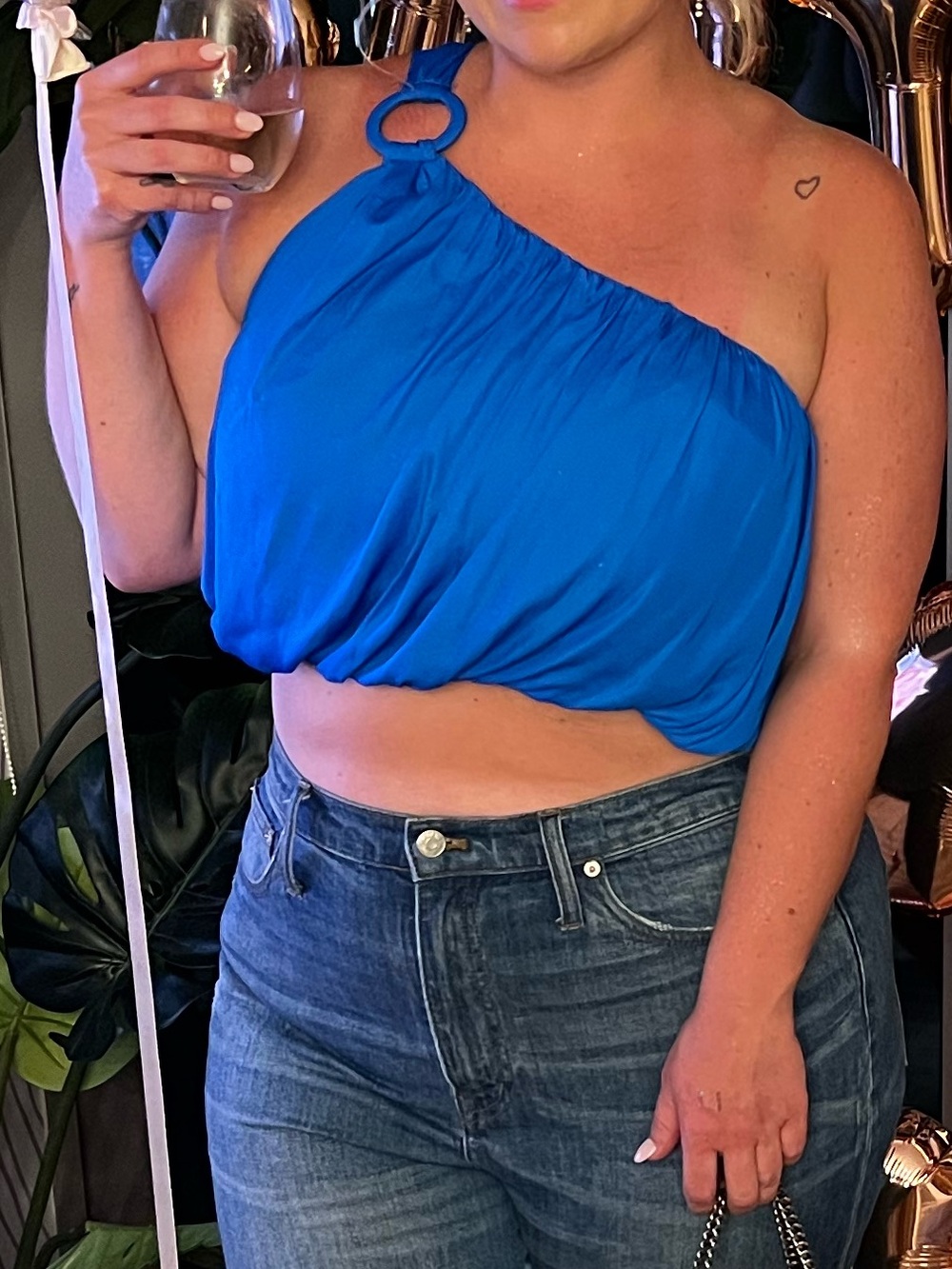 DO+BE Royal Blue One-Shoulder Crop Top with Ring Detail